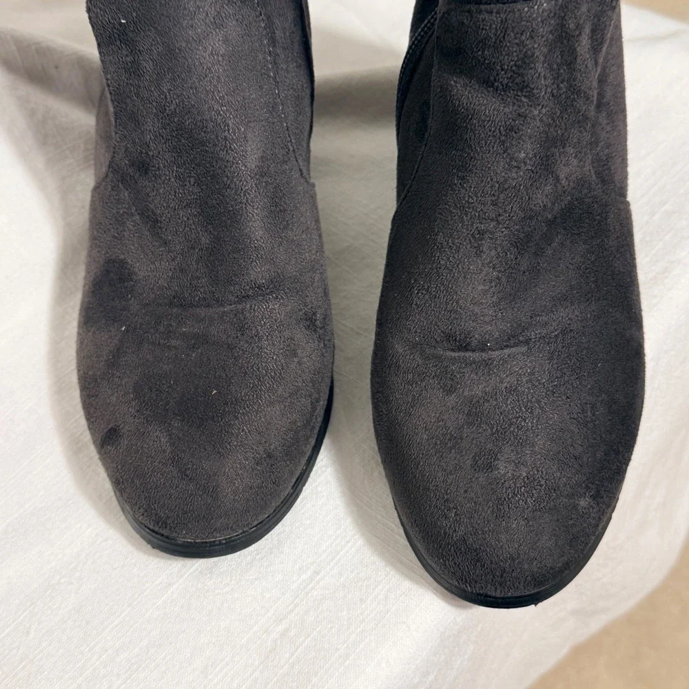 Dream Pairs Over The Knee Thigh High Sz 7‎ Gray Faux Suede Block Heel Side Zip